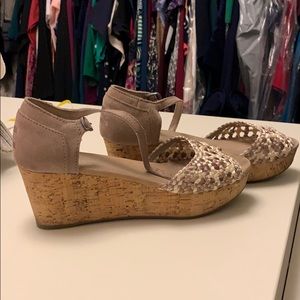 TOMS sandals with cork wedge.